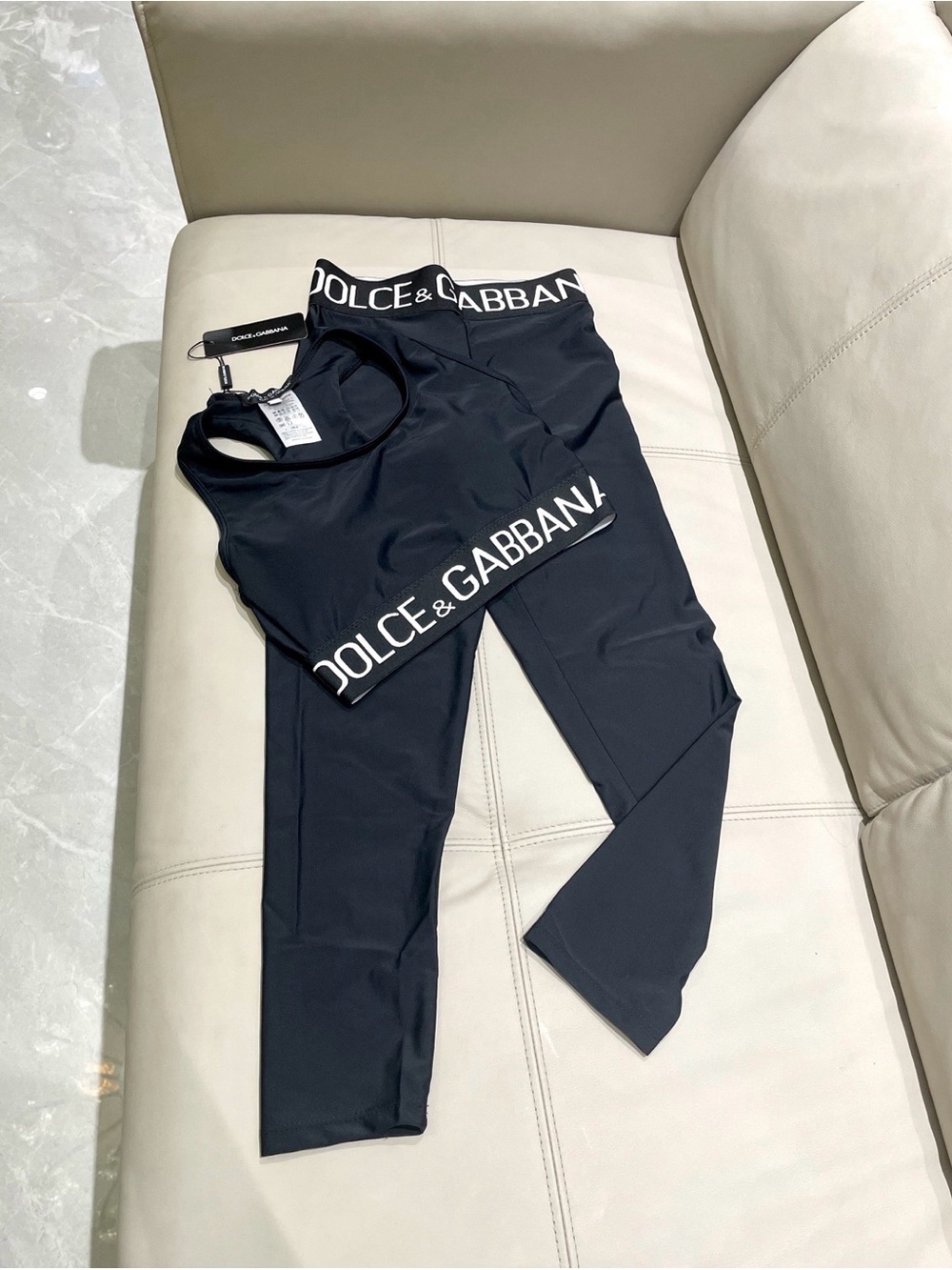 Dolce & Gabbana Black Logo Sports Leggings and Crop Top Set